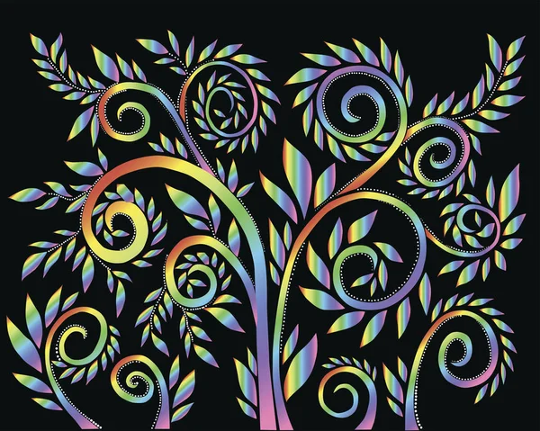 Різнокольоровий рослинний орнамент завитків і листя на чорному тлі — стокове фото