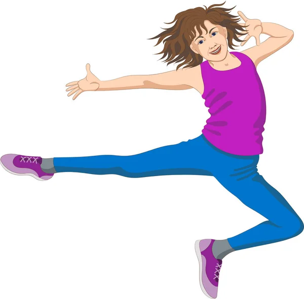 矢量插图 一个小女孩在现代舞蹈跳跃 — 图库矢量图片