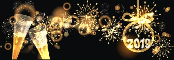 Happy New Year Background Golden Fireworks — Stock Photo, Image