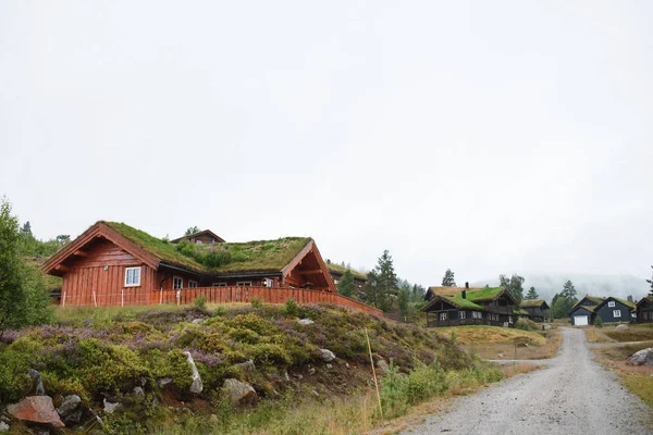 Old Wooden Houses Village Road Norway — Stock Photo, Image