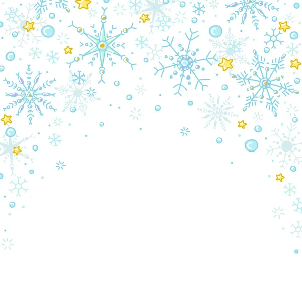 Doodle Στυλ Διάνυσμα Νιφάδες Χιονιού Και Αστέρια Φόντο Πλαισίου — Διανυσματικό Αρχείο
