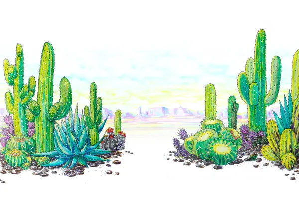 Акварель Пофарбовані Краєвид Мексики — стокове фото