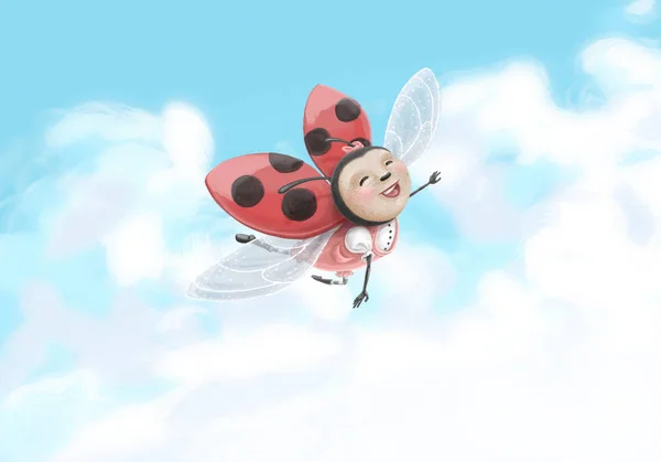 Digitale Afbeelding Van Een Schattig Lieveheersbeestje Vliegen Naar Hemel — Stockfoto