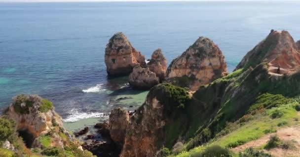 Ponta Piedade Den Berömda Placera Södra Portugal Lagos Stad Den — Stockvideo