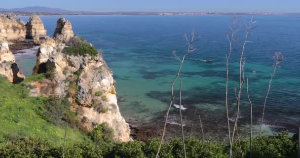 Ponta Piedade Híres Tegyük Portugália Déli Lagos Város Sziklás Partján — Stock videók