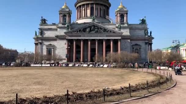 Russia San Pietroburgo Aprile 2019 Cattedrale Isacco Sole Hotel Astoria — Video Stock