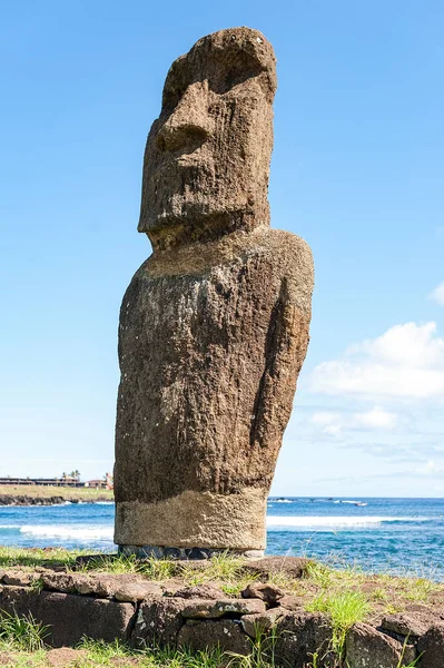 Moai Moai Είναι Μονολιθικά Ανθρώπινες Φιγούρες Σκαλισμένες Από Τους Ανθρώπους — Φωτογραφία Αρχείου