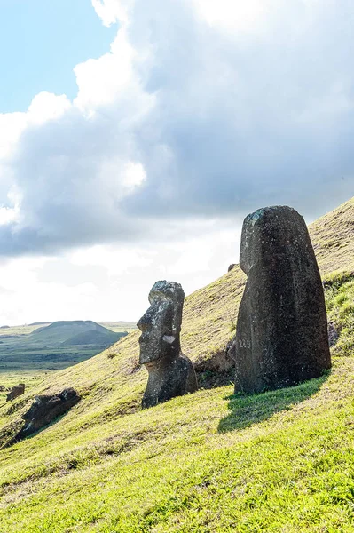 ラーク Rano Raraku チリのイースター島にあるラパ ヌイ国立公園のテレバカの下斜面に位置する火山灰 凝灰岩 からなる火山噴火口である — ストック写真