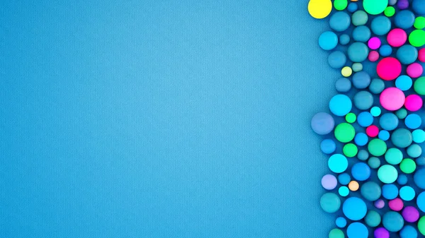 Abstract blue background with 3d colored spheres.Free place for decoration or design. 3d illustration