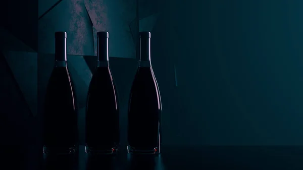 Alkol şişeleri silueti. Arka ışık ve soyut arka plan. 3d illüstrasyon