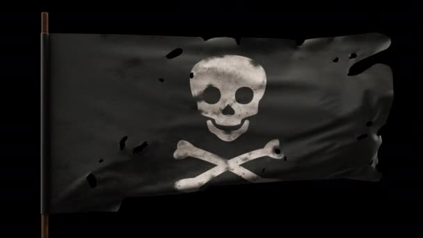 Alte Zerrissene Piratenschädel Und Knochen Flagge Wehen Looping Animation — Stockvideo