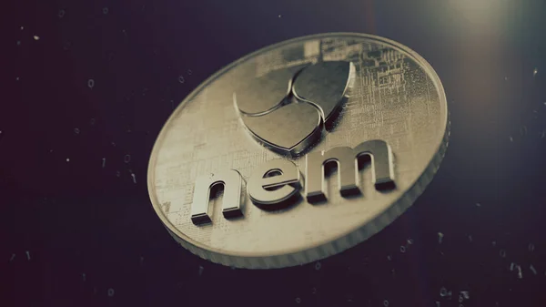 Nem (XEM) şifreleme sembolü. Şifreli para 3 boyutlu illüstrasyon