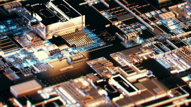 Detaylı elektronik pano. Soyut devre plakası kapatma arkaplan 3d illüstrasyon