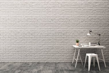 Tuğla duvar ve beton zemin ile yer iş. 3D çizim