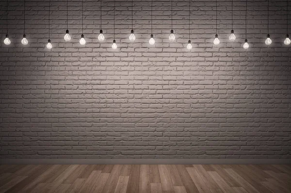 White Rough Brick Wall Wooden Floor Lighting Illustration — Stock Photo, Image