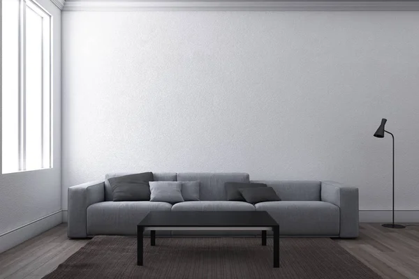 Moderne Woonkamer Sofa Raam Met Witte Muur Achtergrond Illustratie — Stockfoto