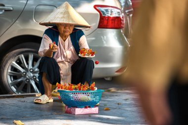 Hanoi, Vietnam-28 Kasım 2014: tanımlanamayan bir market Hanoi city satıcıda. Vietnamca satıcı whit çocukların oyuncakları. Hayat Vietnam