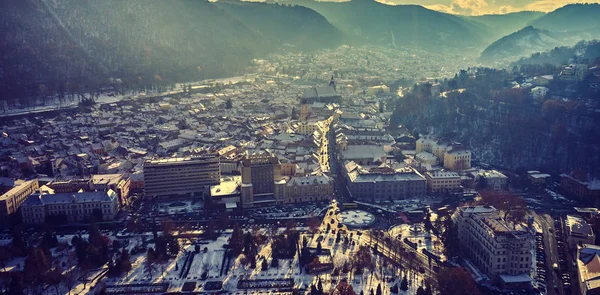 Brasov Transsylvanien Rumänien Panoramautsikt Över Gamla Stan Och Council Square — Stockfoto
