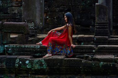 Angkor Thom Bayon Prasat Bayon Khmer tapınakta popüler turistik, Angkor Wat Archaeological Park içinde Siem Reap, Kamboçya Unesco Dünya Mirası 's