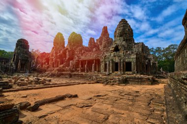 Angkor Thom Bayon Prasat Bayon Khmer tapınakta popüler turistik, Angkor Wat Archaeological Park içinde Siem Reap, Kamboçya Unesco Dünya Mirası 's