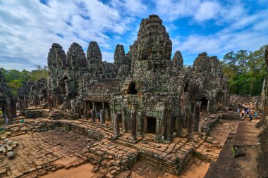 Angkor Thom Bayon Prasat Bayon Khmer tapınakta popüler turistik, Angkor Wat Archaeological Park içinde Siem Reap, Kamboçya Unesco Dünya Mirası 's