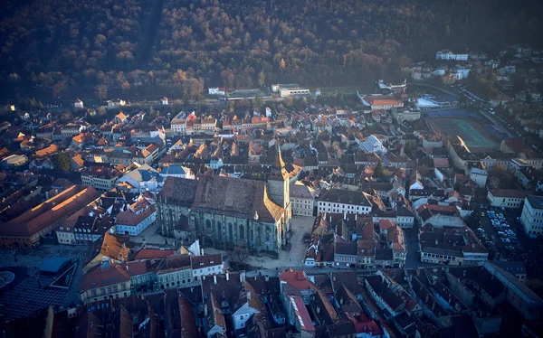 Brasov Transylvania Romania Aerial Panoramic View Old Town Council Square — Stock Photo, Image