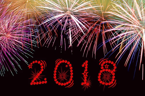 Happy new year 2018 written with  firework on firework background