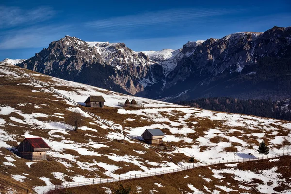 Rumunská Zimní Krajina Carphatians Mountain Venkova Zimní Krajiny Oblasti Otrub — Stock fotografie