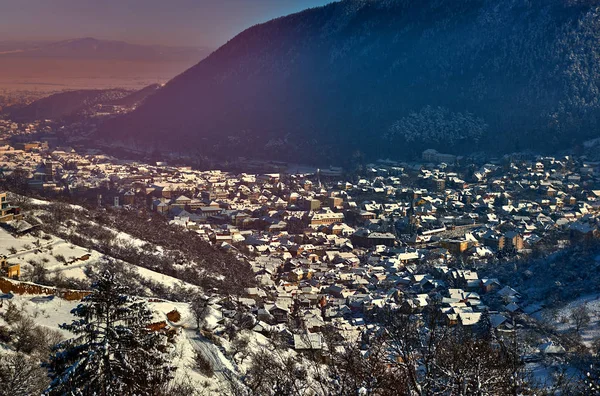 Brasov Transsylvanien Rumänien Panoramautsikt Över Gamla Stan Och Berget Tampa — Stockfoto
