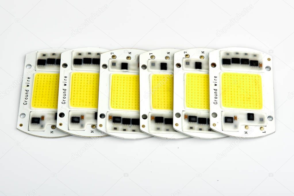 Macro photo of COB (Chip On Board) LED isolated on white