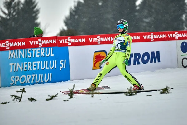 Rasnov Romênia Fevereiro Saltador Esqui Desconhecido Compete Fis Ski Jumping — Fotografia de Stock