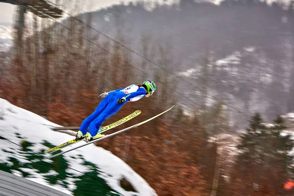 Rasnov Romania March 2018 Unknown Ski Jumper Compets Win Ladies — Stock Photo, Image