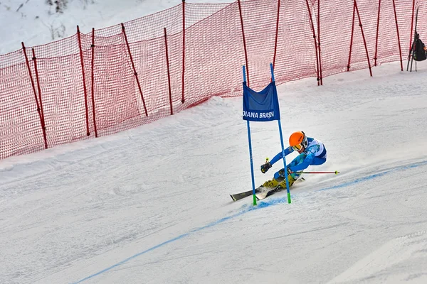 Poiana Brasov, Romanya -23 Ocak 2018: bilinmeyen kayakçı yarışmaktadır Poiana Brasov çocuk kupa içinde 23-24 Februarie 2018