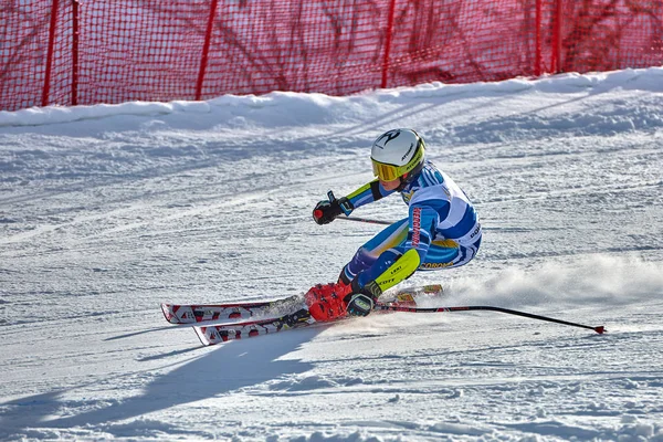 ポイアナ ブラショフ ルーマニア 2018 不明なスキーヤーは Februarie 2018 ポイアナ ブラショフ子供トロフィーで競います — ストック写真