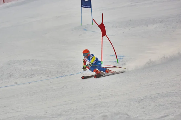 Poiana Brasov Romania Enero 2018 Esquiador Desconocido Compite Trofeo Infantil — Foto de Stock