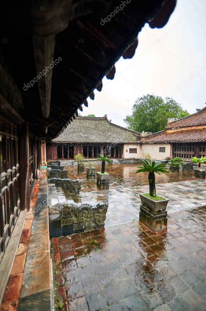 Minh Mang Emperor Tomb, National park, in Hue, Vietnam A UNESCO World Heritage Site in a rainy day