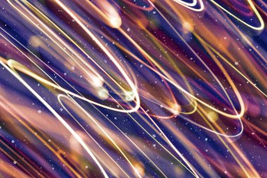 Ufuk bokeh ile arka plan ışıklar, düşen kar etkisi ile odaklanmamış arka plan üzerinde renkli bokeh soyut bulanık