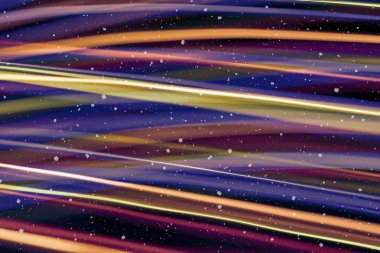 Ufuk bokeh ile arka plan ışıklar, düşen kar etkisi ile odaklanmamış arka plan üzerinde renkli bokeh soyut bulanık