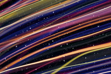 Ufuk bokeh ile arka plan ışıklar, düşen kar etkisi ile odaklanmamış arka plan üzerinde renkli bokeh soyut bulanık