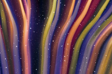 Ufuk bokeh ile arka plan ışıklar, düşen kar etkisi ile odaklanmamış arka plan üzerinde renkli bokeh soyut bulanık