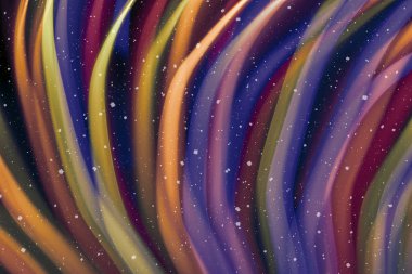 Ufuk bokeh ile arka plan ışıklar, düşen kar etkisi ile odaklanmamış arka plan üzerinde renkli bokeh soyut bulanık