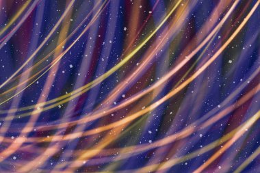 Ufuk bokeh ile arka plan ışıklar, düşen kar etkisi ile odaklanmamış arka plan üzerinde renkli bokeh soyut bulanık