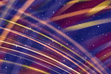 Ufuk bokeh ile arka plan ışıklar, düşen kar etkisi ile odaklanmamış arka plan üzerinde renkli bokeh soyut bulanık