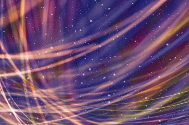 Ufuk bokeh ile arka plan ışıklar, düşen kar etkisi ile odaklanmamış arka plan üzerinde renkli bokeh soyut bulanık