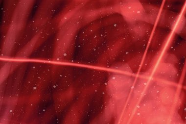 Kırmızı arka plan ile ufuk bokeh ışıklar, düşen kar etkisi ile odaklanmamış arka plan üzerinde renkli bokeh soyut bulanık