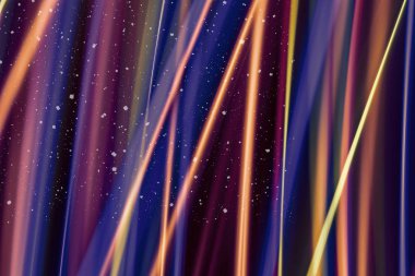 Ufuk bokeh ile arka plan ışıklar, düşen kar etkisi ile odaklanmamış arka plan üzerinde renkli bokeh soyut bulanık