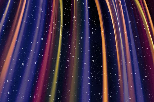 Ufuk bokeh ile arka plan ışıklar, düşen kar etkisi ile odaklanmamış arka plan üzerinde renkli bokeh soyut bulanık