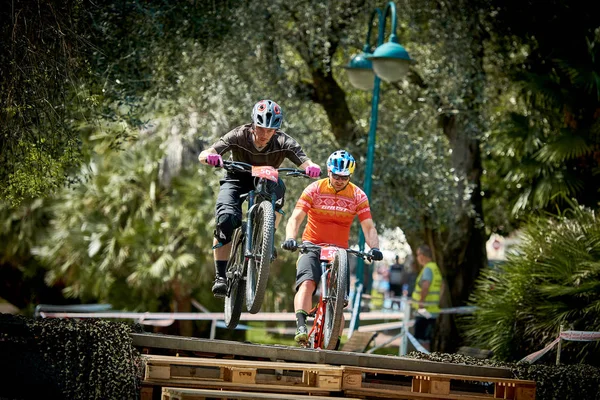 Riva Del Garda Lago Garda Itália Abril 2018 Ciclistas Não — Fotografia de Stock