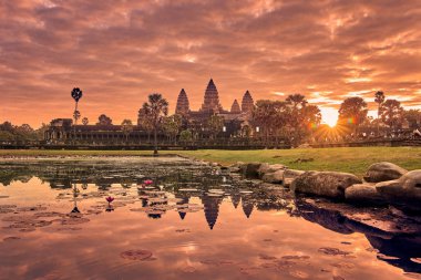 Angkor Wat görünümünü gündoğumu, Arkeoloji Parkı Siem Reap, Kamboçya UNESCO Dünya Miras Listesi '