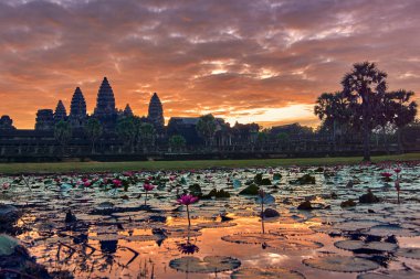 Angkor Wat görünümünü gündoğumu, Arkeoloji Parkı Siem Reap, Kamboçya UNESCO Dünya Miras Listesi '